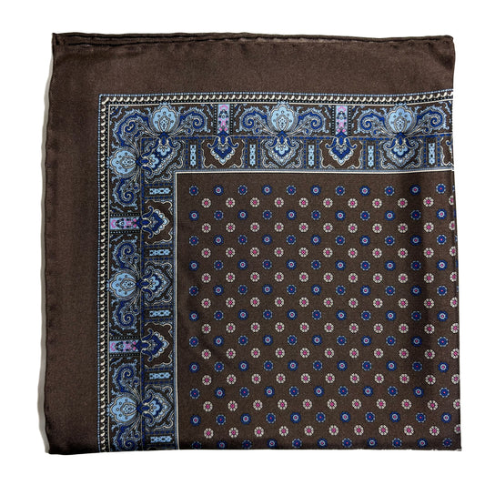 Brown Floral Silk Pocket Square