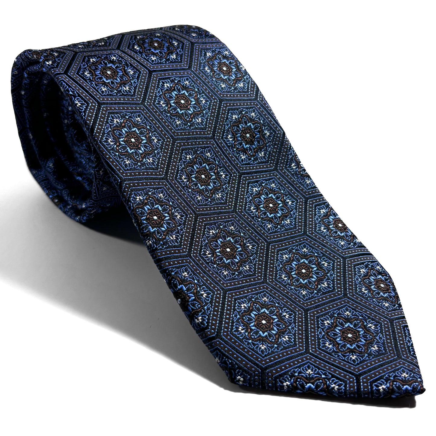 Light Blue & Brown Hexagon Silk Jacquard Tie