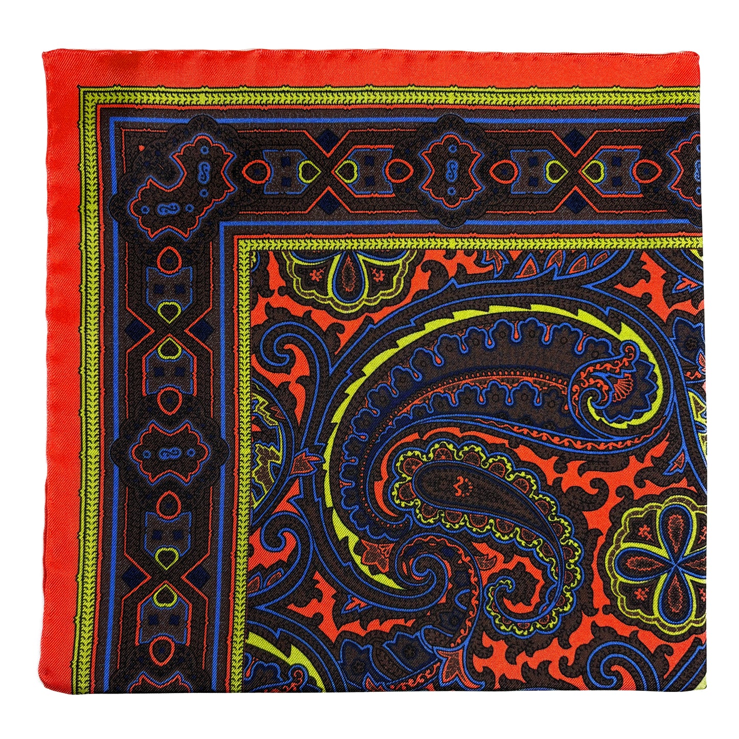 Orange & Brown Paisley Silk Pocket Square