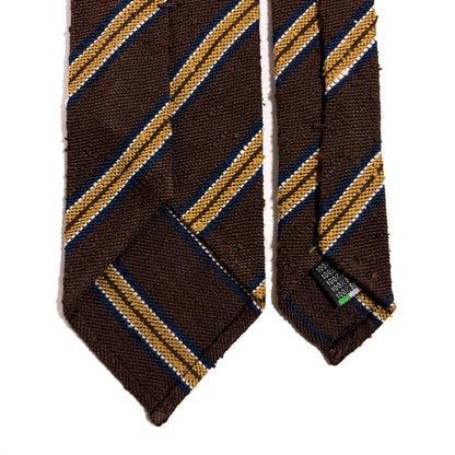 Dark Brown & Gold Stripe Untipped Silk Shantung Tie