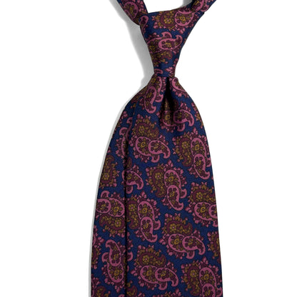 Navy Blue & Pink Paisley Ancient Madder Silk Tie