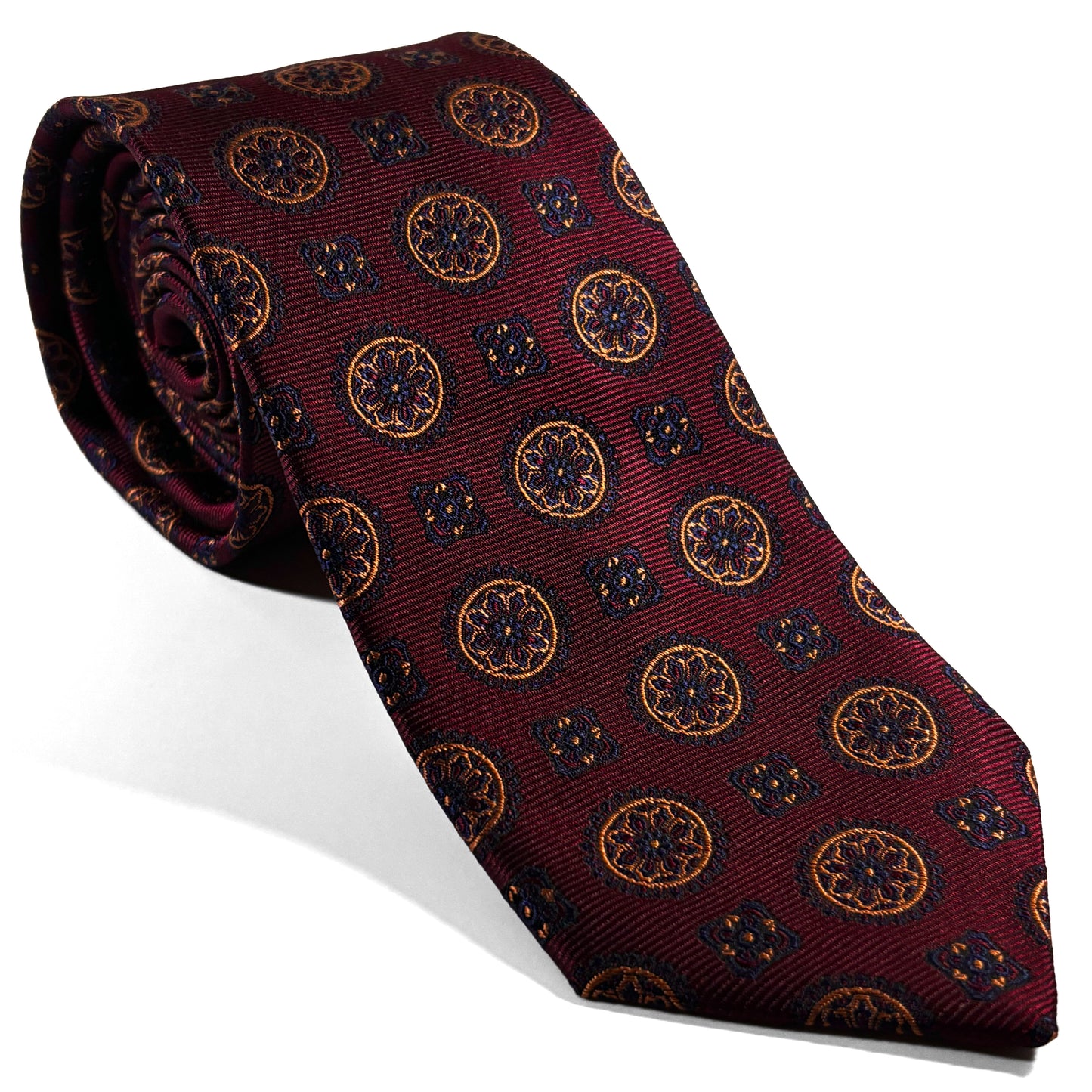 Burgundy & Gold Geometric Silk Jacquard Tie