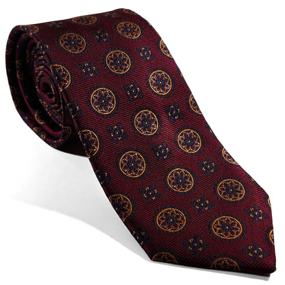 Burgundy & Gold Geometric Silk Jacquard Tie