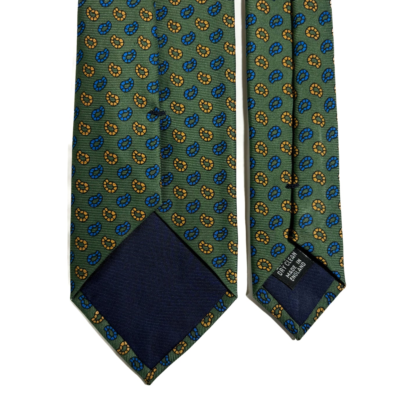 Hand-Printed Green Small Paisley Silk Tie