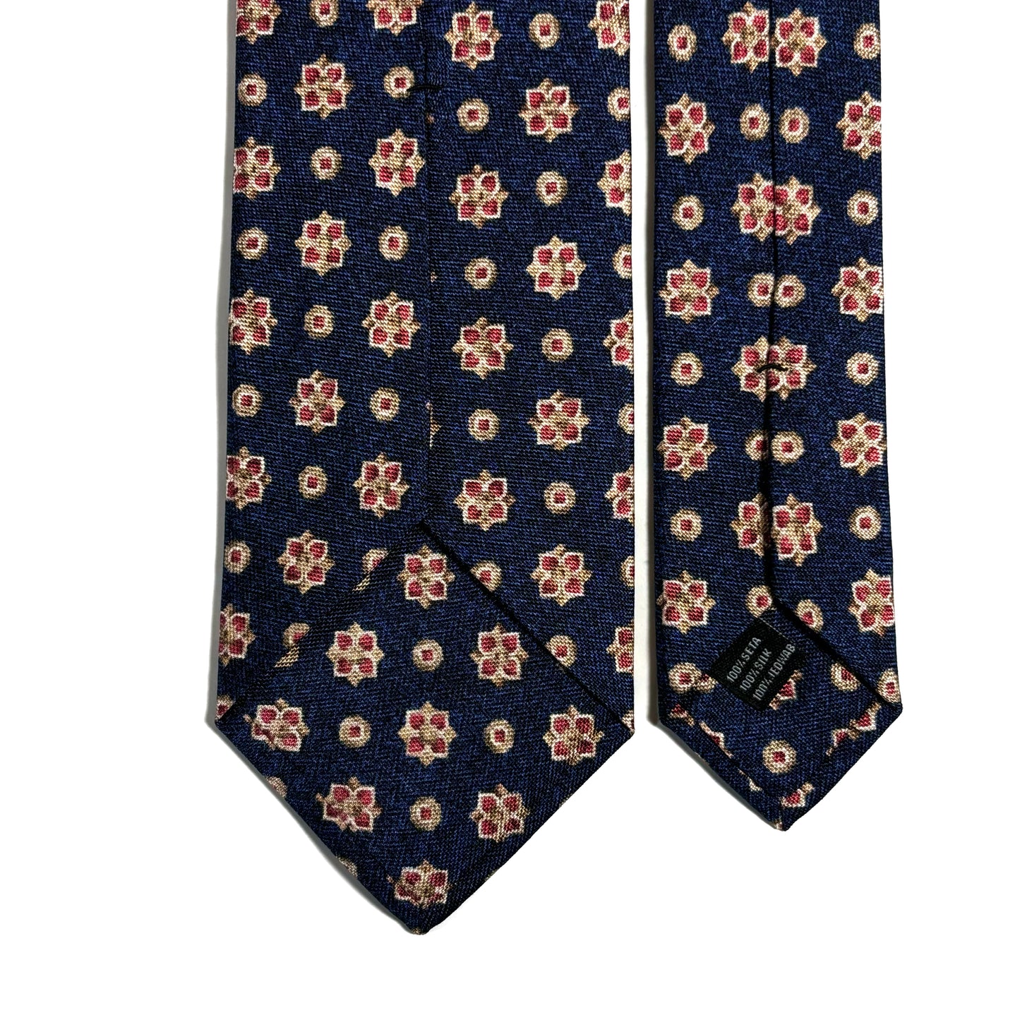Navy Blue Floral Printed Panama Silk Tie