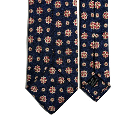 Navy Blue Floral Printed Panama Silk Tie