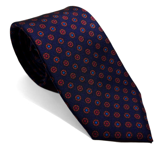 Slim Screen-Printed Navy Blue Floral Silk Tie