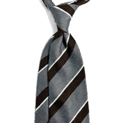 Untipped Gray / Brown Striped Silk Shantung Tie