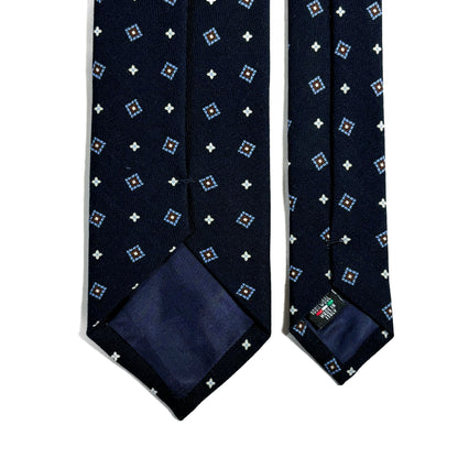 Navy Blue Small Geometric Wool Challis Tie