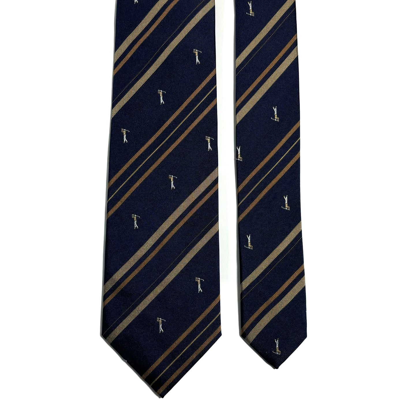 Navy Blue & Yellow Striped Golf Motif Silk Jacquard Tie