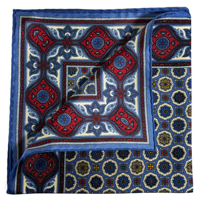 Light Blue & Cream Geometric Ancient Madder Silk Pocket Square