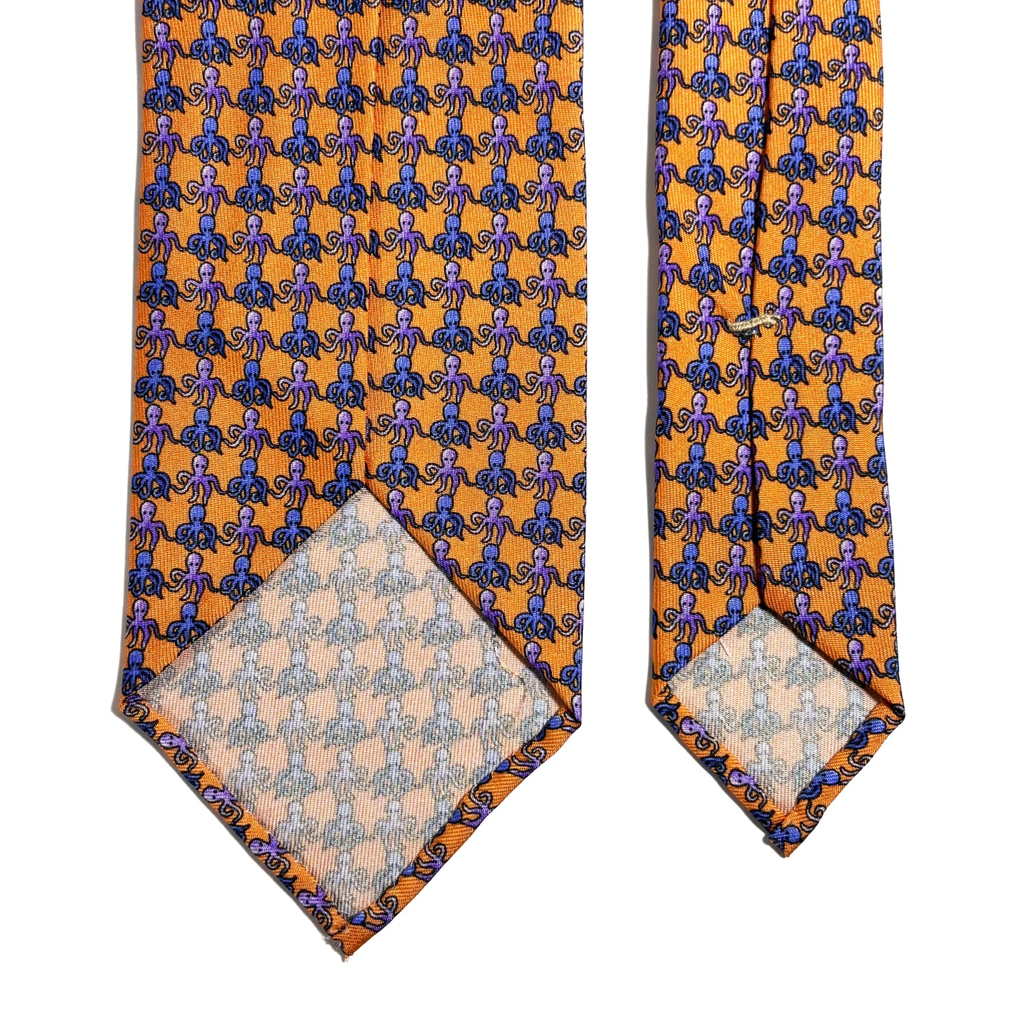 Whimsical Orange Sea Motif Untipped Printed Silk Tie