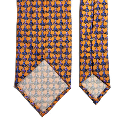 Whimsical Orange Sea Motif Untipped Printed Silk Tie