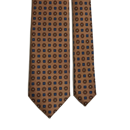 Beige Floral Printed Silk Twill Tie