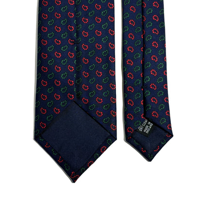 Hand-Printed Navy Blue Small Paisley Silk Tie