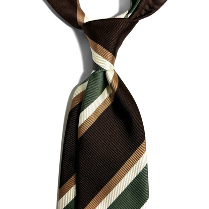 Brown & Green Striped Silk Repp Tie