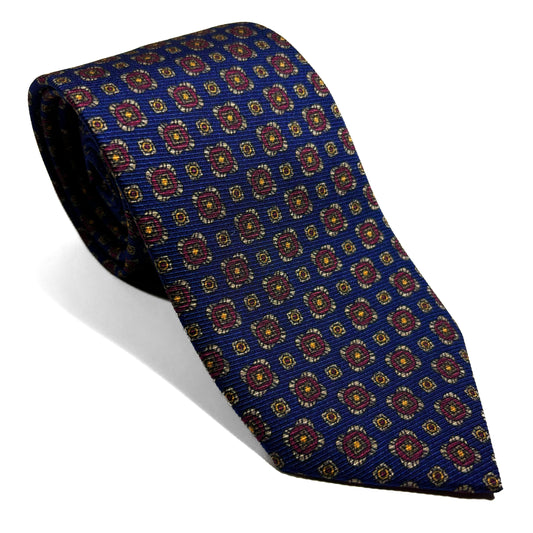 Navy Blue Geometric Italian Madder Silk Tie