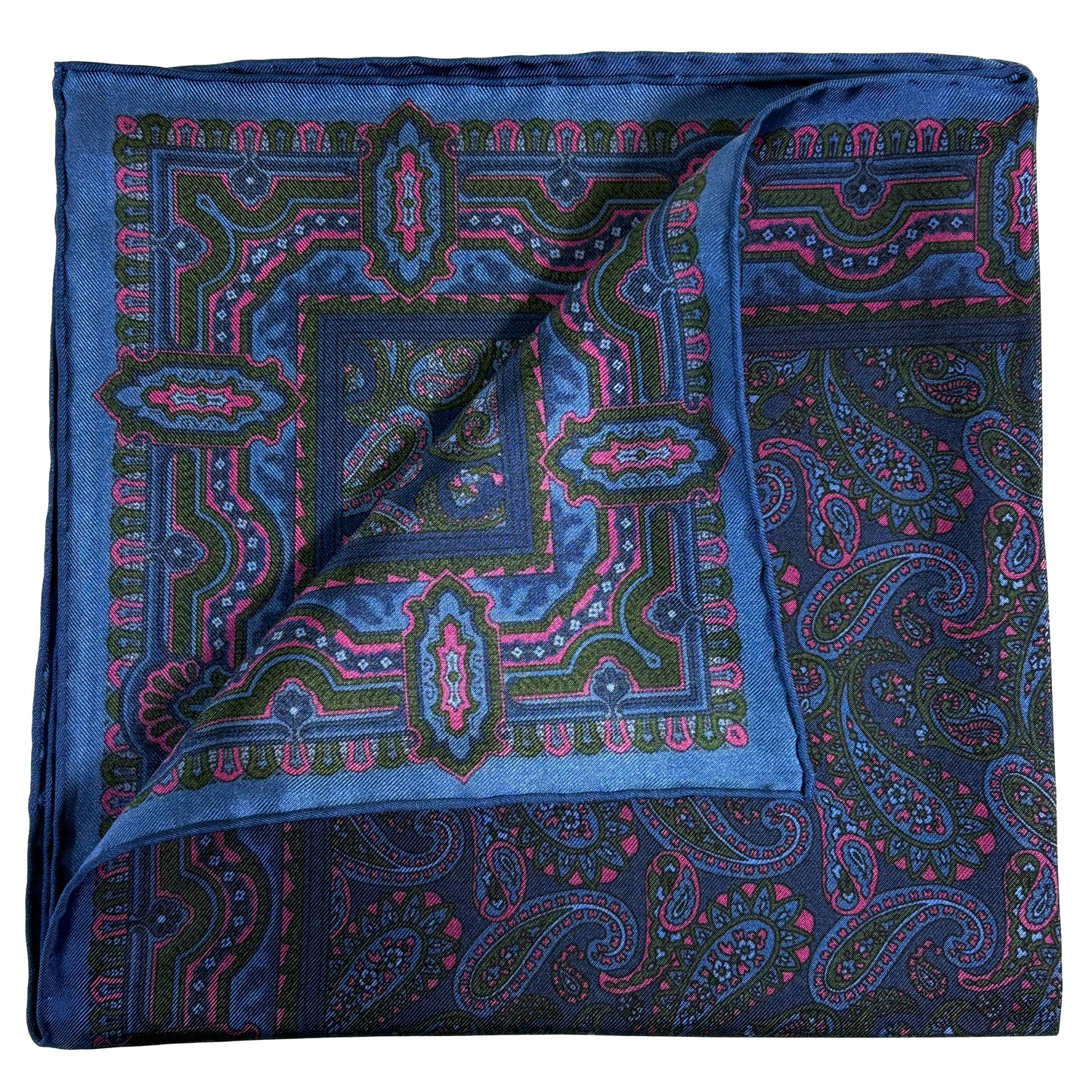 Navy Blue & Pink Paisley Ancient Madder Silk Pocket Square