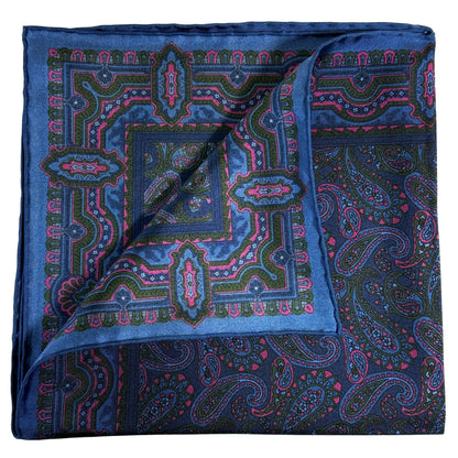 Navy Blue & Pink Paisley Ancient Madder Silk Pocket Square