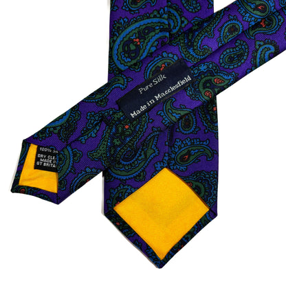 Slim Screen-Printed Purple Paisley Silk Tie