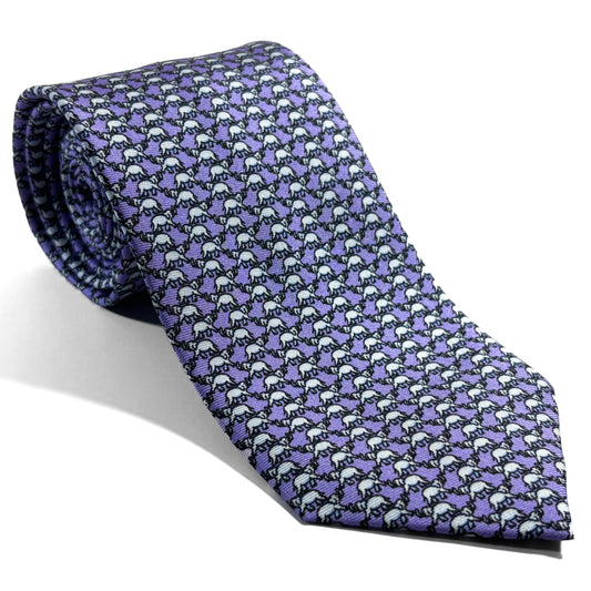 Lilac Purple Elephant Print Silk Tie