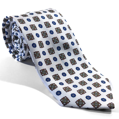 White Geometric Printed 24oz Silk Twill Tie