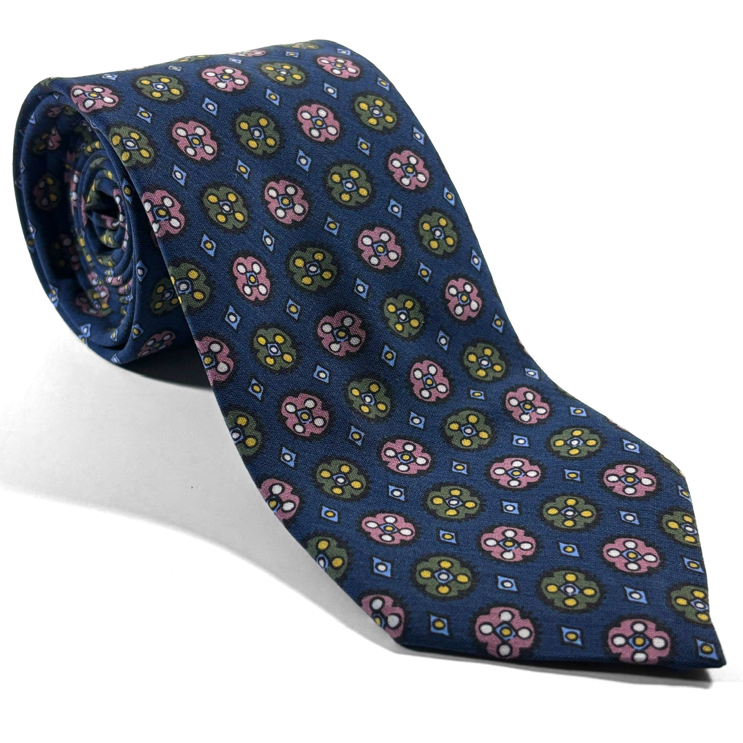 Navy Blue Floral Medallion Ancient Madder Silk Tie