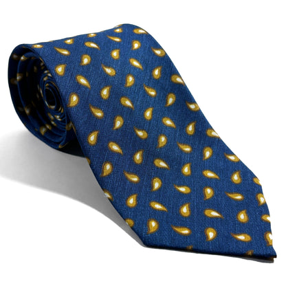 Navy Blue Teardrop Untipped Linen/Silk Tie