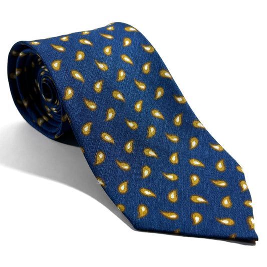 Navy Blue Teardrop Untipped Linen/Silk Tie