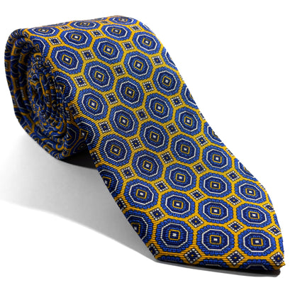 Yellow & Blue Floral Medallion Silk Tie (Handmade in Italy)