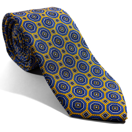 Yellow & Blue Floral Medallion Silk Tie (Handmade in Italy)