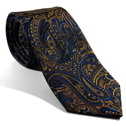 Dark Brown & Gold Paisley Silk Jacquard Tie