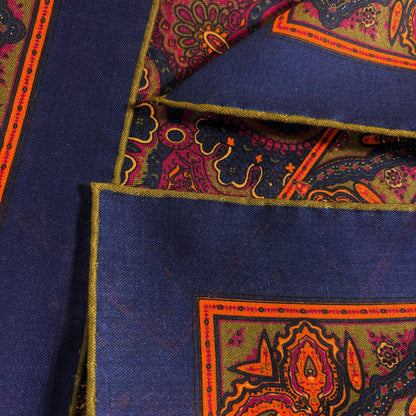 Dominus - Navy Blue & Magenta - Wool/Silk Pocket Square