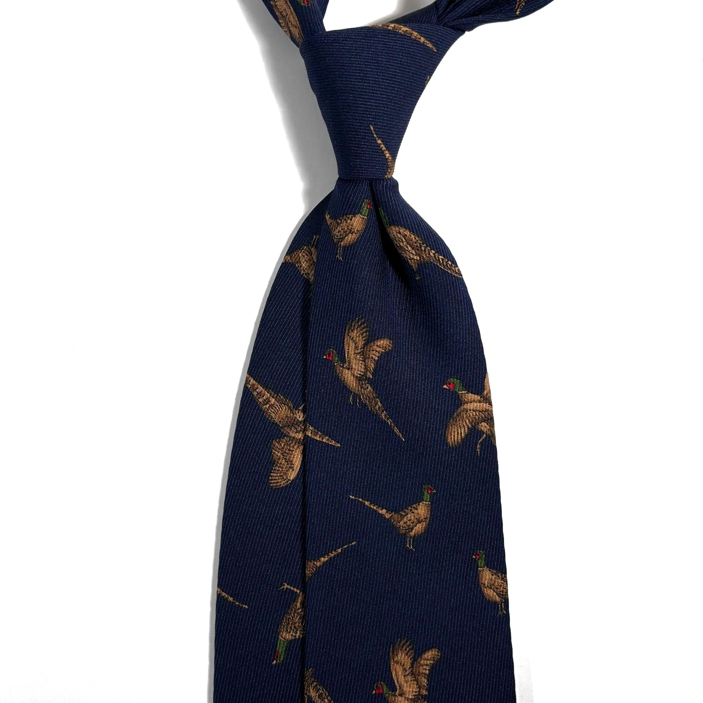 Navy Blue Pheasant Print Italian Madder Silk Tie