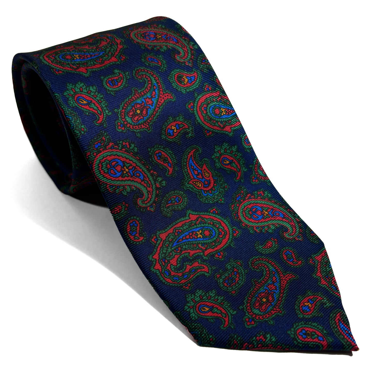 Hand-Printed Navy Blue Paisley Silk Tie