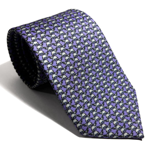 Lilac Purple Elephant Print Silk Tie