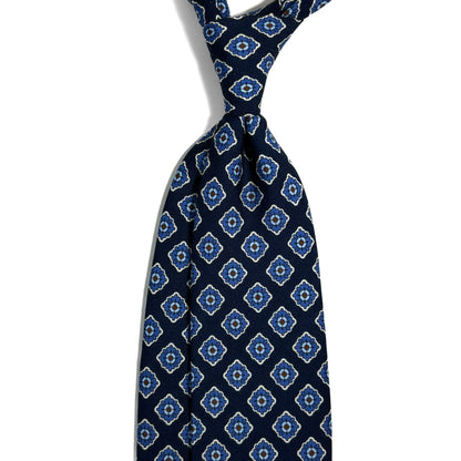 Blue Geometric Wool Challis Tie