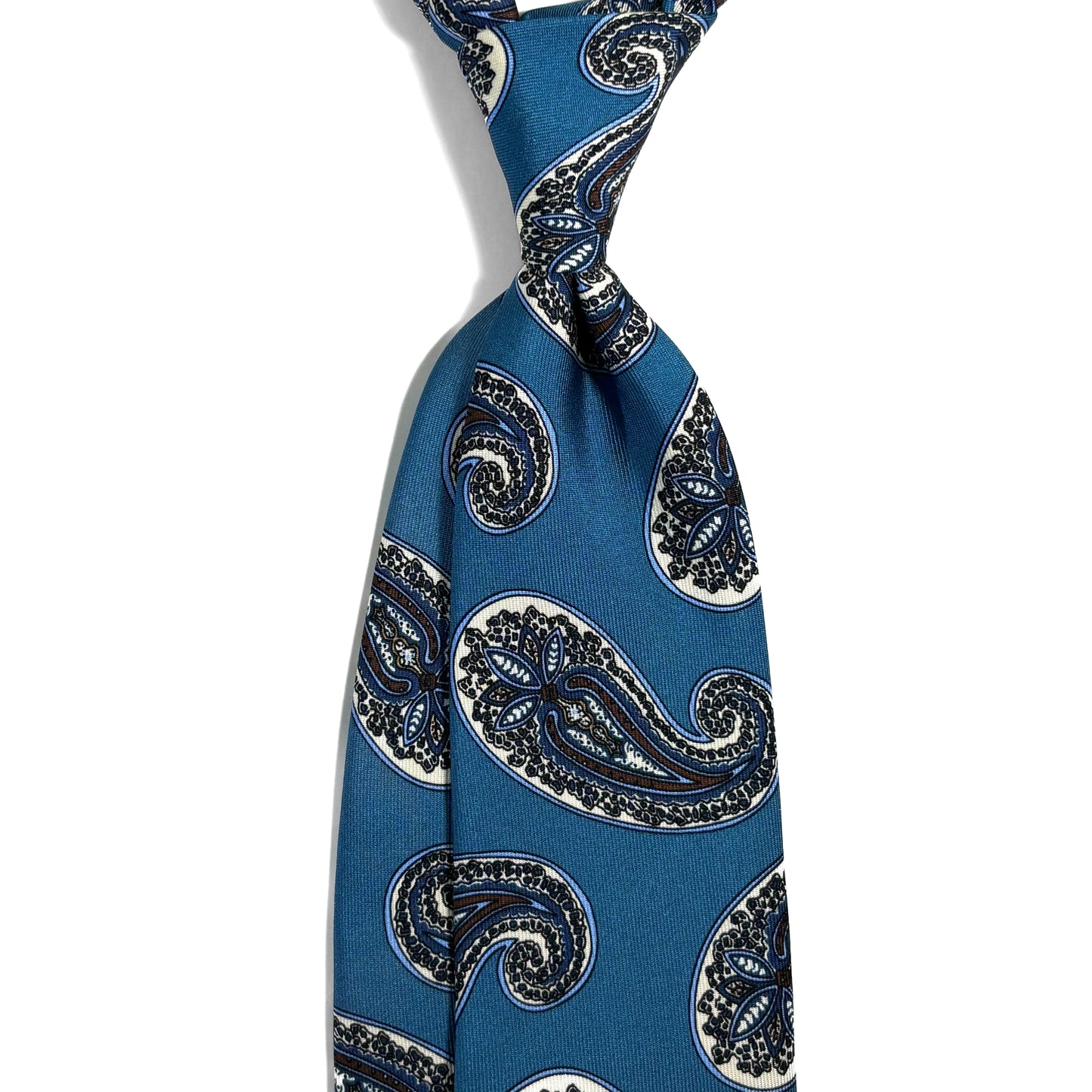 Light Blue Paisley Printed 36oz Silk Twill Tie