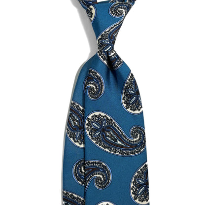 Light Blue Paisley Printed 36oz Silk Twill Tie
