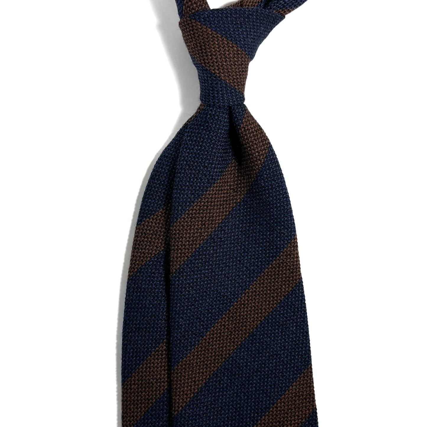 Navy Blue & Brown Striped Wool/Silk Grenadine Tie