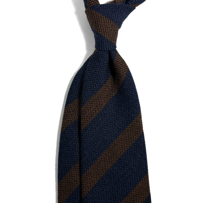 Navy Blue & Brown Striped Wool/Silk Grenadine Tie