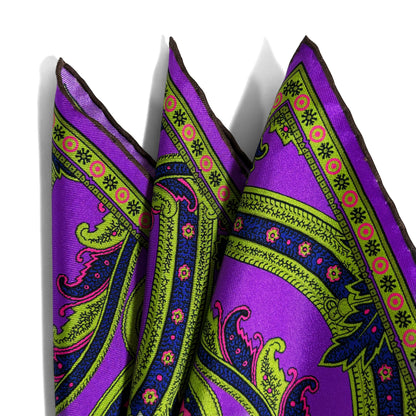 Purple & Green Floral Silk Pocket Square