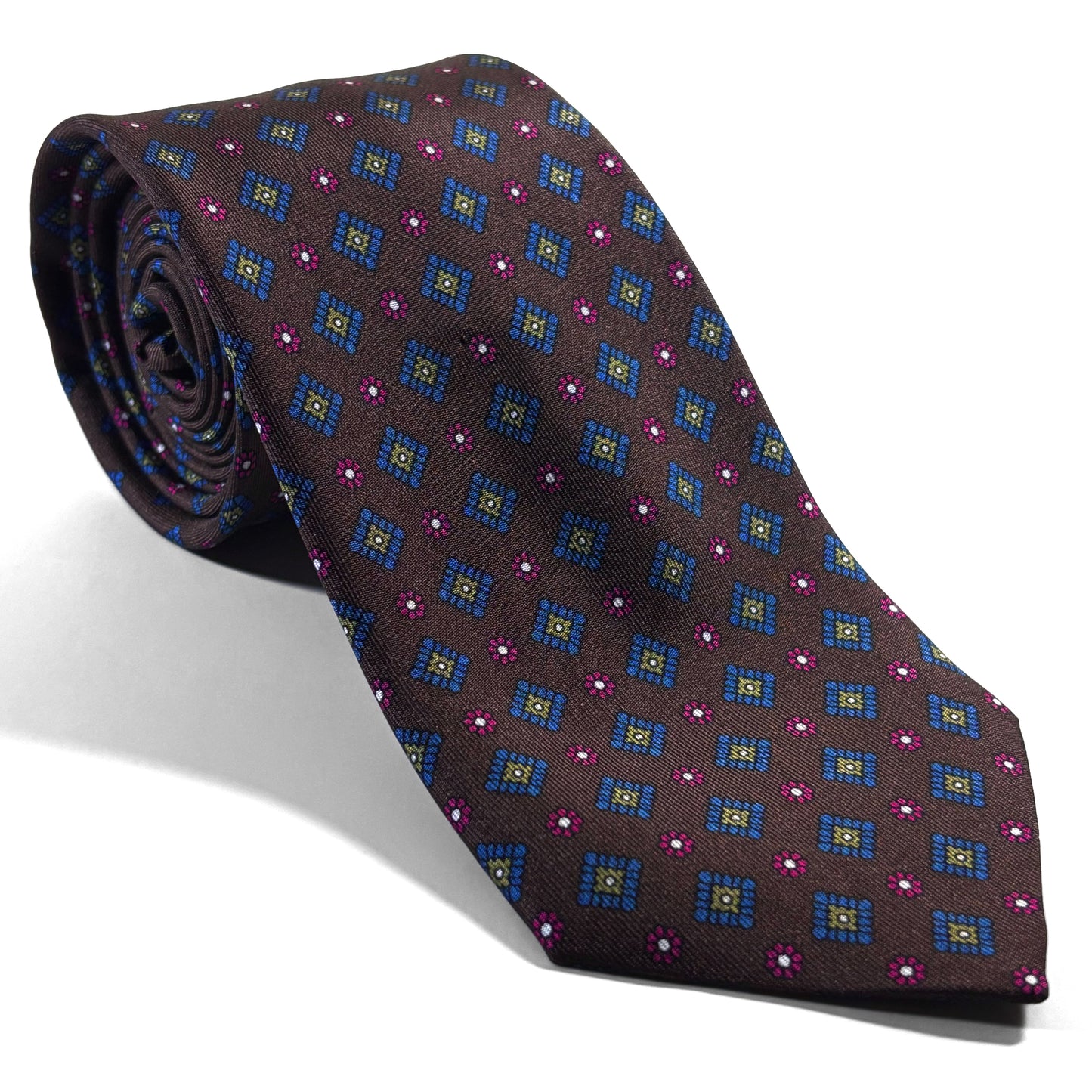 Dark Brown Geometric Printed 24oz Silk Twill Tie