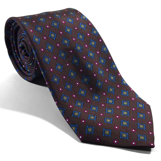 Dark Brown Geometric Printed 24oz Silk Twill Tie
