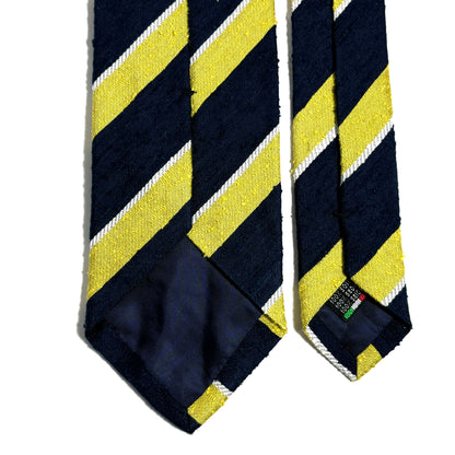 Navy Blue & Lemon Yellow Striped Silk Shantung Tie