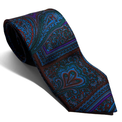 Hand-Printed Brown & Purple Paisley Silk Tie