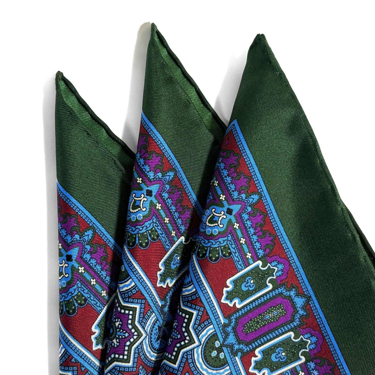 Green & Burgundy Geometric Silk Pocket Square