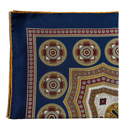 Blue & Yellow Medallion Silk Pocket Square