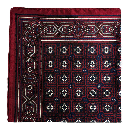 Burgundy Geometric Silk Pocket Square