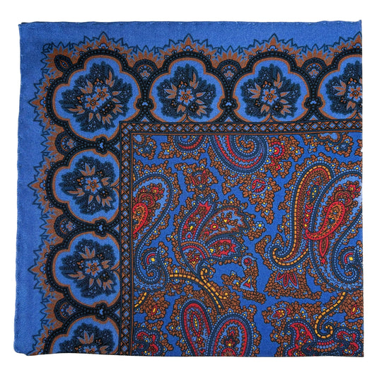 Blue Paisley Ancient Madder Silk Pocket Square